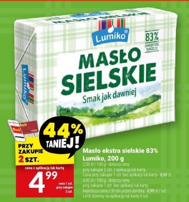 Masło ekstra sielskie 83% Łumiko, 2 szt. promocja w Twój Market