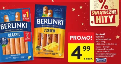 Parówki BERLINKI Z serem promocja w Intermarche