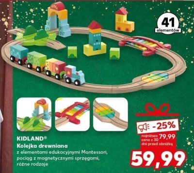 Kolejka drewniana z elementami edukacyjnymi Montessori KIDLAND promocja w Kaufland