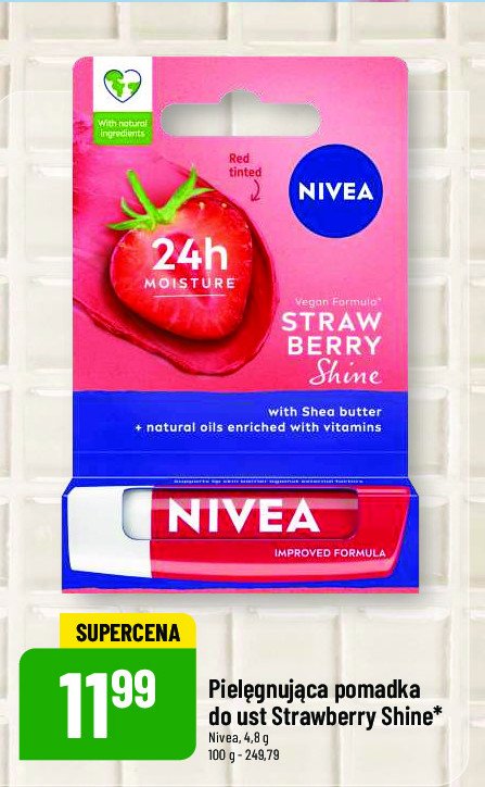 Pomadka do ust strawberry shine Nivea 24h melt-in moisture promocja