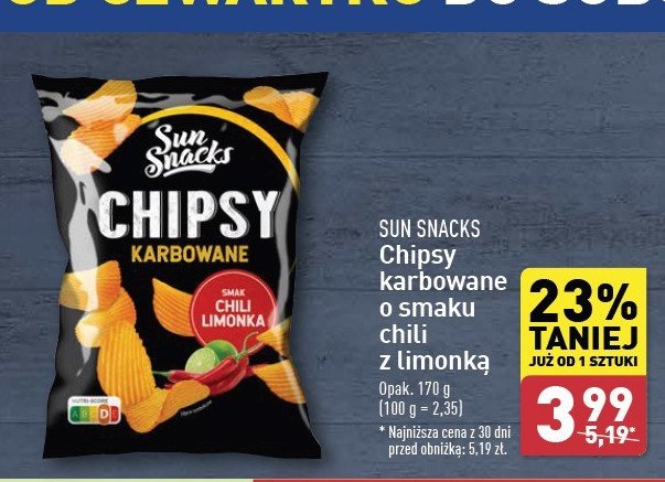 Chipsy karbowane chili i limonka SUN SNACKS promocja