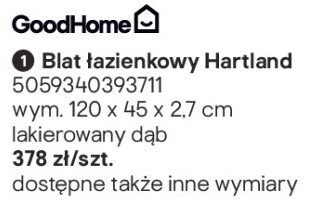Blat łazienkowy Hartland lakierowany dąb 120x45x2.7 cm promocja w Castorama