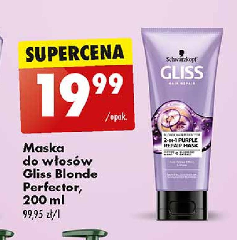 Maska 2-in-1 purple repair mask Gliss kur blonde hair perfector promocja