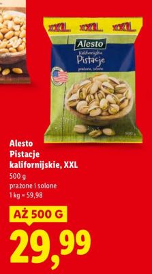 Pistacje kalifornijskie XXL Alesto prażone i solone promocja w Lidl