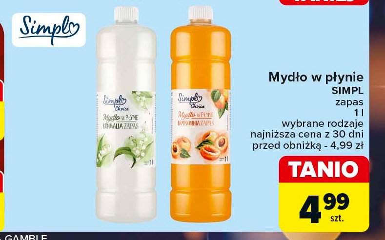 Mydło w płynie brzoskwinia Simpl promocja w Carrefour Market