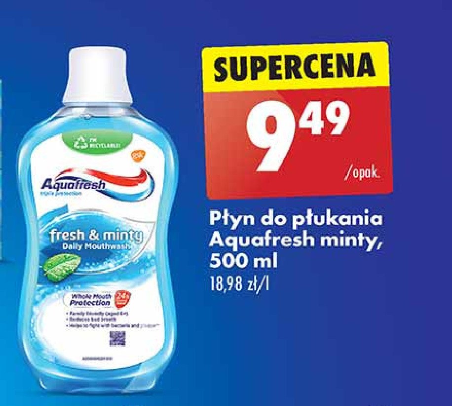 Płyn do płukania jamy ustnej fresh & minty Aquafresh triple protection promocja