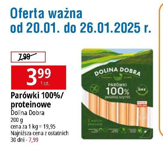 Parówki 100 % z szynki Dolina dobra promocja