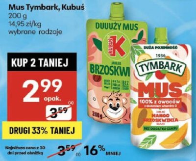 Mus Tymbark, Kubuś 200 g wybrane rodzaje promocja w Delikatesy Centrum