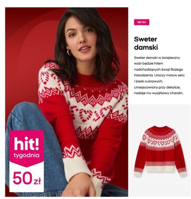 Sweter damski świąteczny wzór czerwono-biały promocja w Pepco