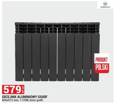 Grzejnik aluminiowy G500F 805x572 mm, 1120W, kolor grafit promocja w Merkury Market