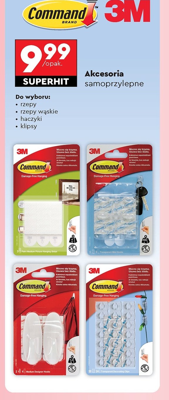Samoprzylepne rzepy do mocowania kółka 3m promocja w Biedronka