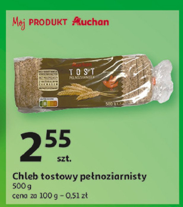 Chleb tostowy pełnoziarnisty Auchan różnorodne (logo czerwone) promocja