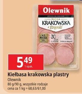 Kiełbasa krakowska sucha z szynki Olewnik promocja w Leclerc