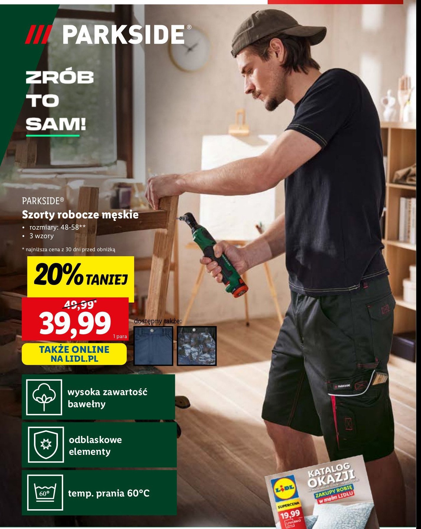 Szorty robocze 48-58 Parkside promocja