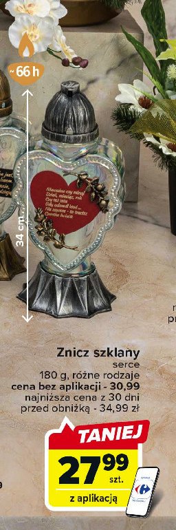 Znicz szklany 180 g wys. 30 cm promocja
