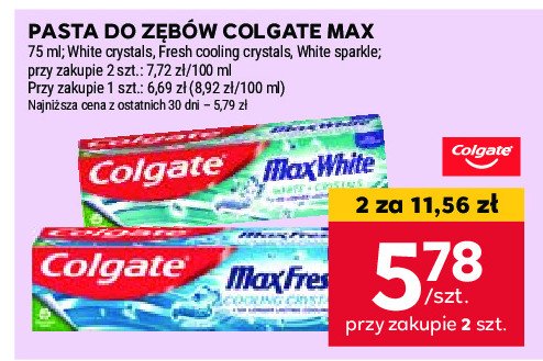 Pasta do z臋b贸w cooling crystals Colgate max fresh promocja