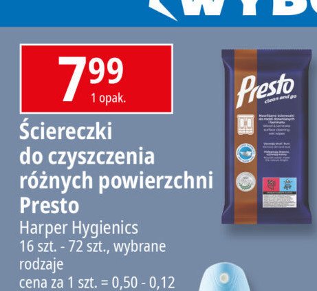 Ściereczki do mebli drewnianych Presto clean Presto harper hygienics promocja w Leclerc