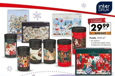 Puzzle 1000 el. z motywami dzieł sztuki, świąteczne lub klasyczne promocja w Biedronka