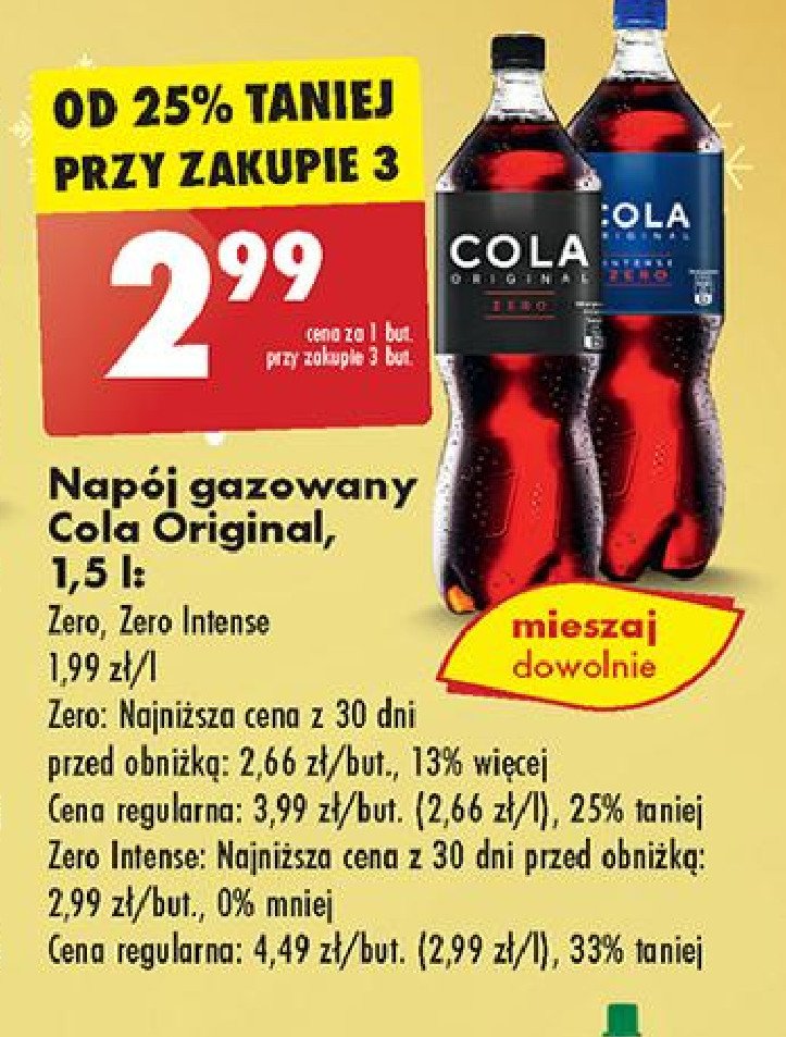 Napoj Cola original zero promocja w Biedronka