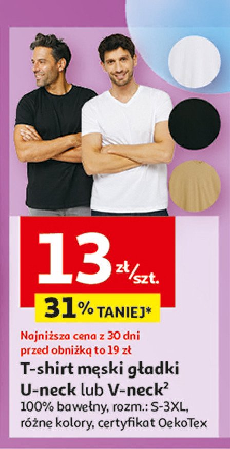 T-shirt męski gładki v-neck s-3xl promocja w Auchan