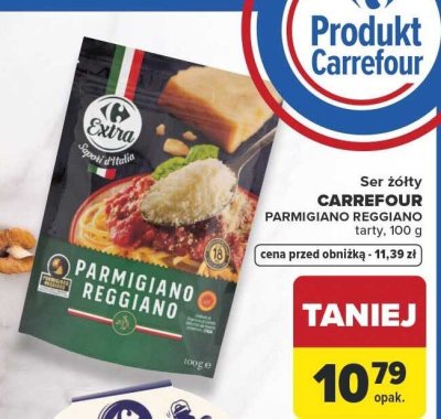 Ser żółty CARREFOUR PARMIGIANO REGGIANO tarty 100g promocja w Carrefour