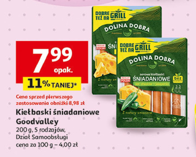 Kiełbaski śniadaniowe ser cheddar Dolina dobra promocja