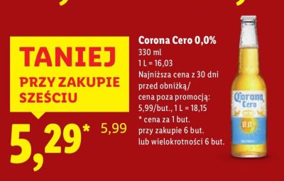 Piwo Corona Cero 0,0% promocja w Lidl