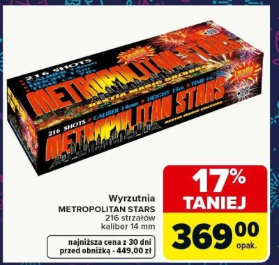 Fajerwerki METROPOLITAN STARS 216 strzałów kaliber 14 mm promocja w Carrefour Market