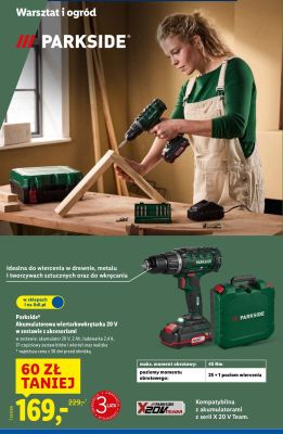 Akumulatorowa wiertarko-wkrętarka 20 V w zestawie z akcesoriami Parkside promocja w Lidl