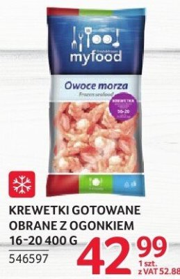 Krewetki gotowane obrane z ogonkiem myfood 16-20 400 g promocja w Selgros