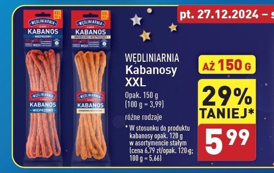 Kabanosy drobiowo-wieprzowe Wędliniarnia classic promocja w Aldi