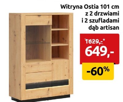 Witryna Ostia 101 cm z 2 drzwiami i 2 szufladami dąb artisan promocja w Black Red White