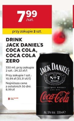Drink Jack Daniel's Coca Cola Zero promocja w Stokrotka