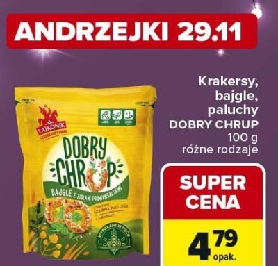 Krakersy, bajgle, paluchty DOBRY CHRUP 100 g różne rodzaje promocja w Carrefour Express
