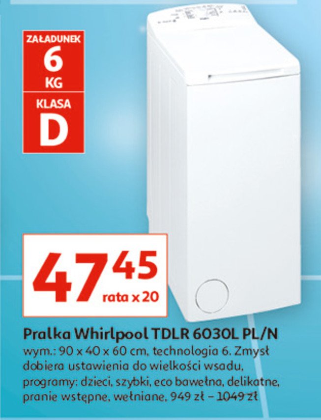 Pralka tdlr 6030l pln Whirlpool promocja