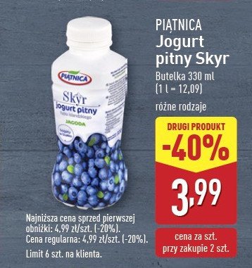 Jogurt pitny jagoda Piątnica skyr promocja w Aldi