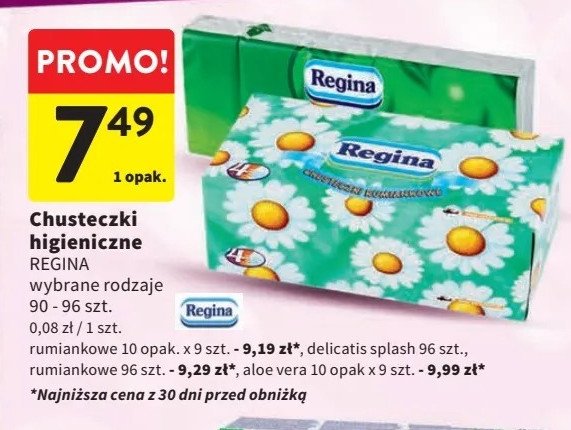 Chusteczki higieniczne aloe vera Regina delicatis promocja