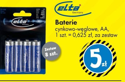Baterie cynkowo-węglowe Elta AA promocja w Tedi