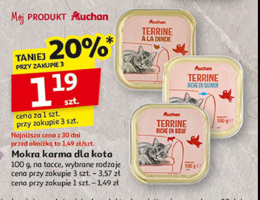 Karma dla kota z wołowiną Auchan różnorodne (logo czerwone) promocja w Auchan