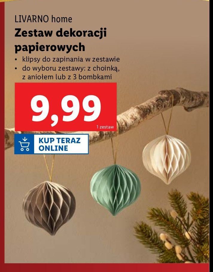 Zestaw dekoracji papierowych z bombkami LIVARNO HOME promocja