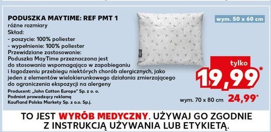 Poduszka maytime 50 x 60 cm John cotton promocja w Kaufland