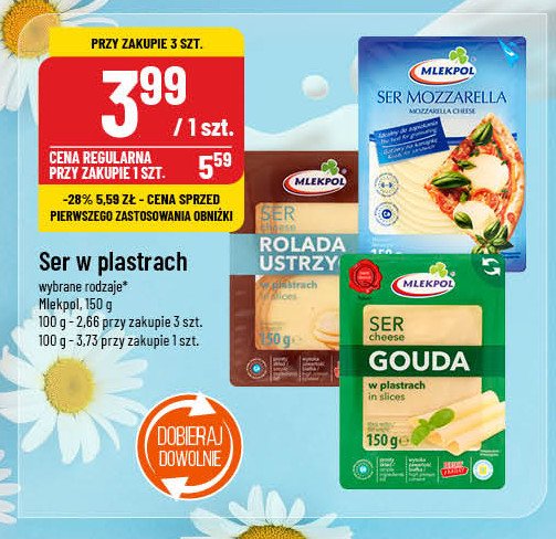 Ser mozzarella - plastry Mlekpol promocja w POLOmarket