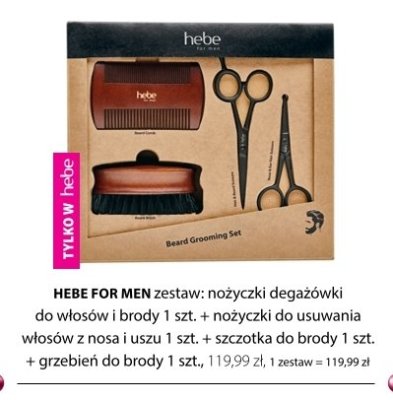 Zestaw HEBE FOR MEN nożyczki degażówki do włosów i brody + nożyczki do usuwania włosów z nosa i uszu + szczotka do brody + grzebień do brody promocja w Hebe