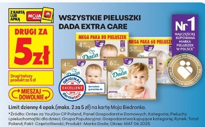 Pieluchy Dada Extra Care różne rozmiary promocja w Biedronka