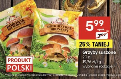 Grzyby suszone 20g 19.96 zł/kg wybrane rodzaje promocja w Delikatesy Centrum