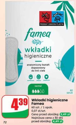 Wkładki higieniczne Famea normal promocja w Dino