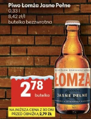Piwo Łomża Jasne Pełne 0,33l butelka bezwrotna promocja w Delikatesy Centrum