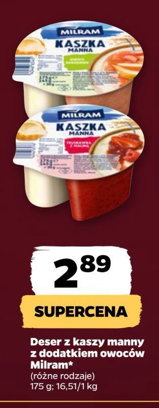 Deser z kaszy manny brzoskwinia MILRAM promocja w Netto