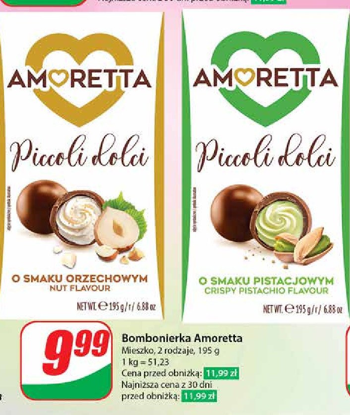 Bombonierka piccoli dolci o smaku pistacjowym Mieszko amoretta promocja