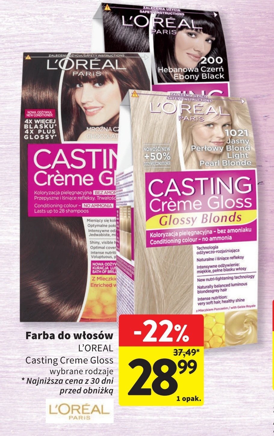 Farba do włosów 400 brąz L'oreal casting creme gloss promocja w Intermarche